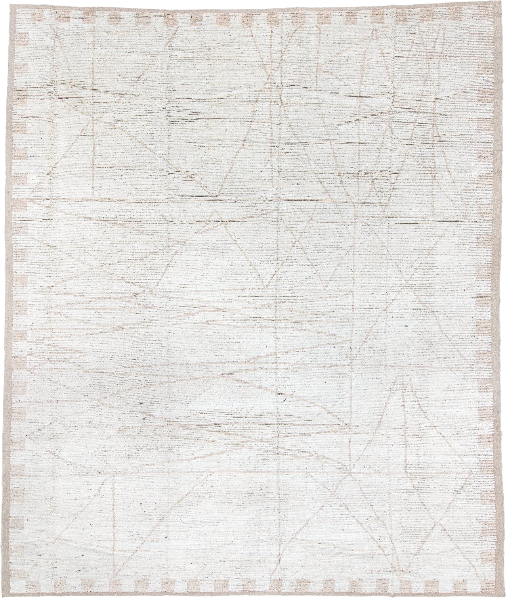 13' x 16' one-of-a-kind handmade vintage Tulu oversize rug. Color palette: ivory, cream, taupe, beige, gray