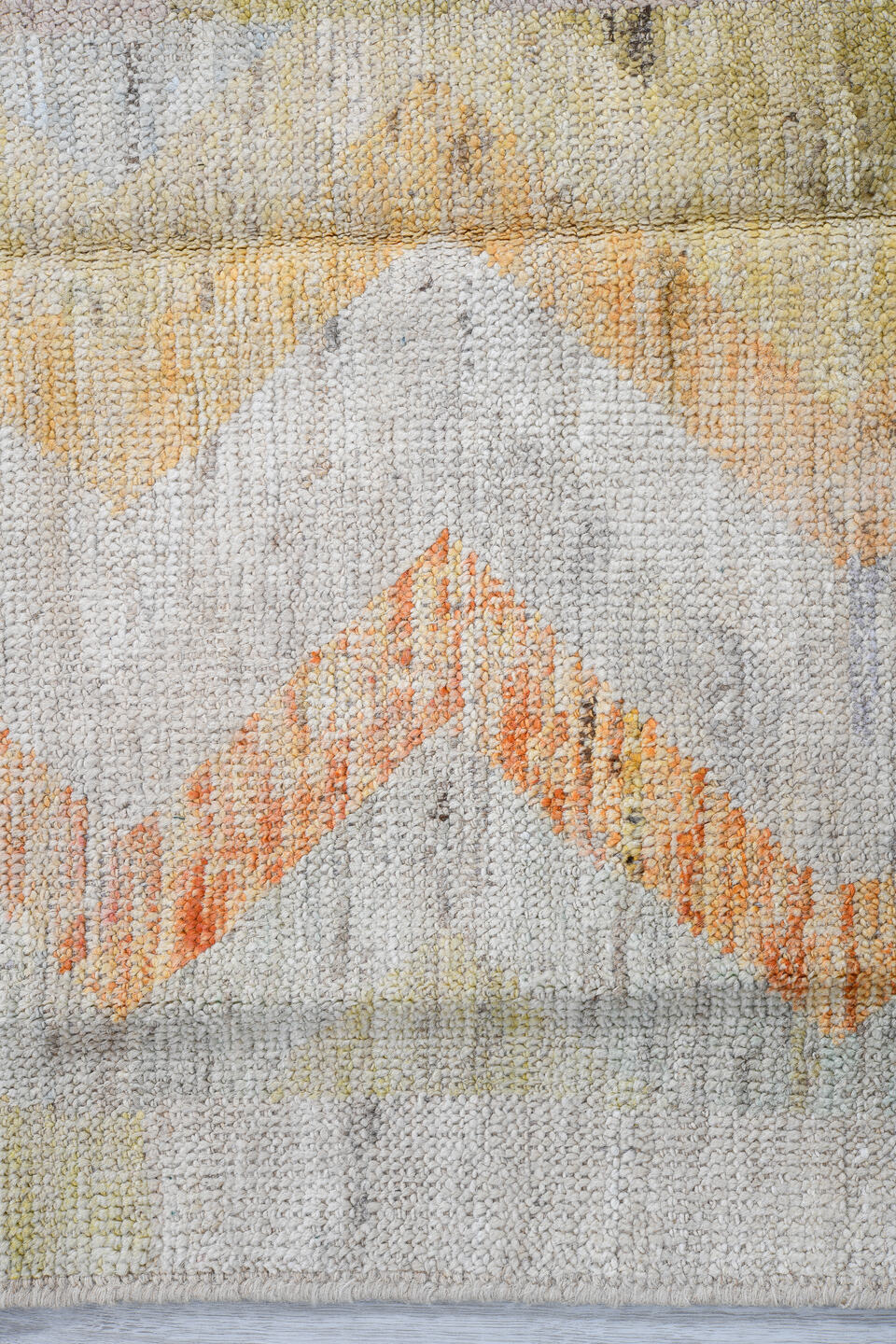 4' x 5' one-of-a-kind handmade vintage Kilim small size rug. Color palette: ivory, saffron, blush, sky blue, sage, taupe