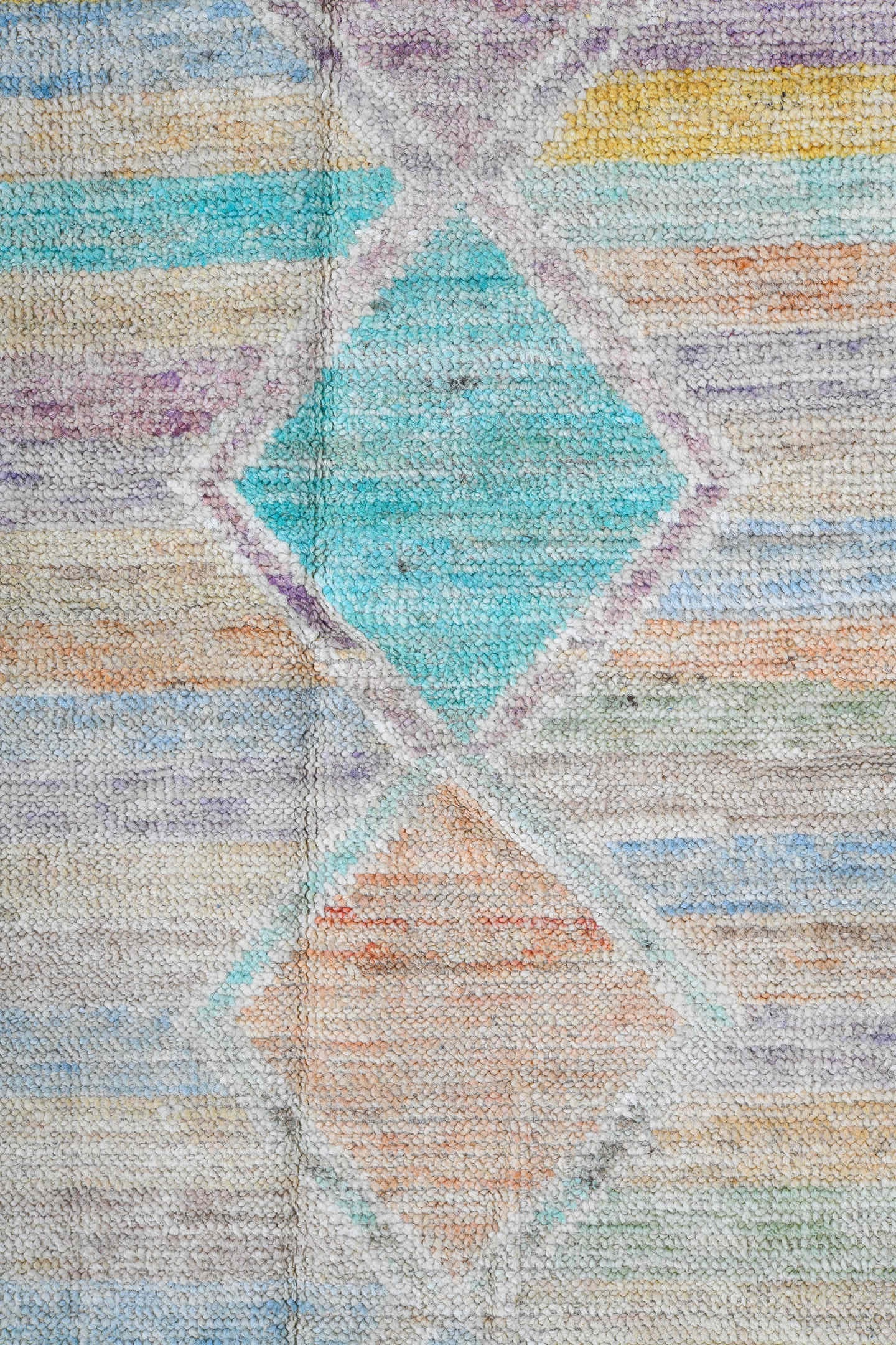 4' x 5' one-of-a-kind handmade vintage Kilim small size rug. Color palette: ivory, aqua, lavender, pale gold, peach
