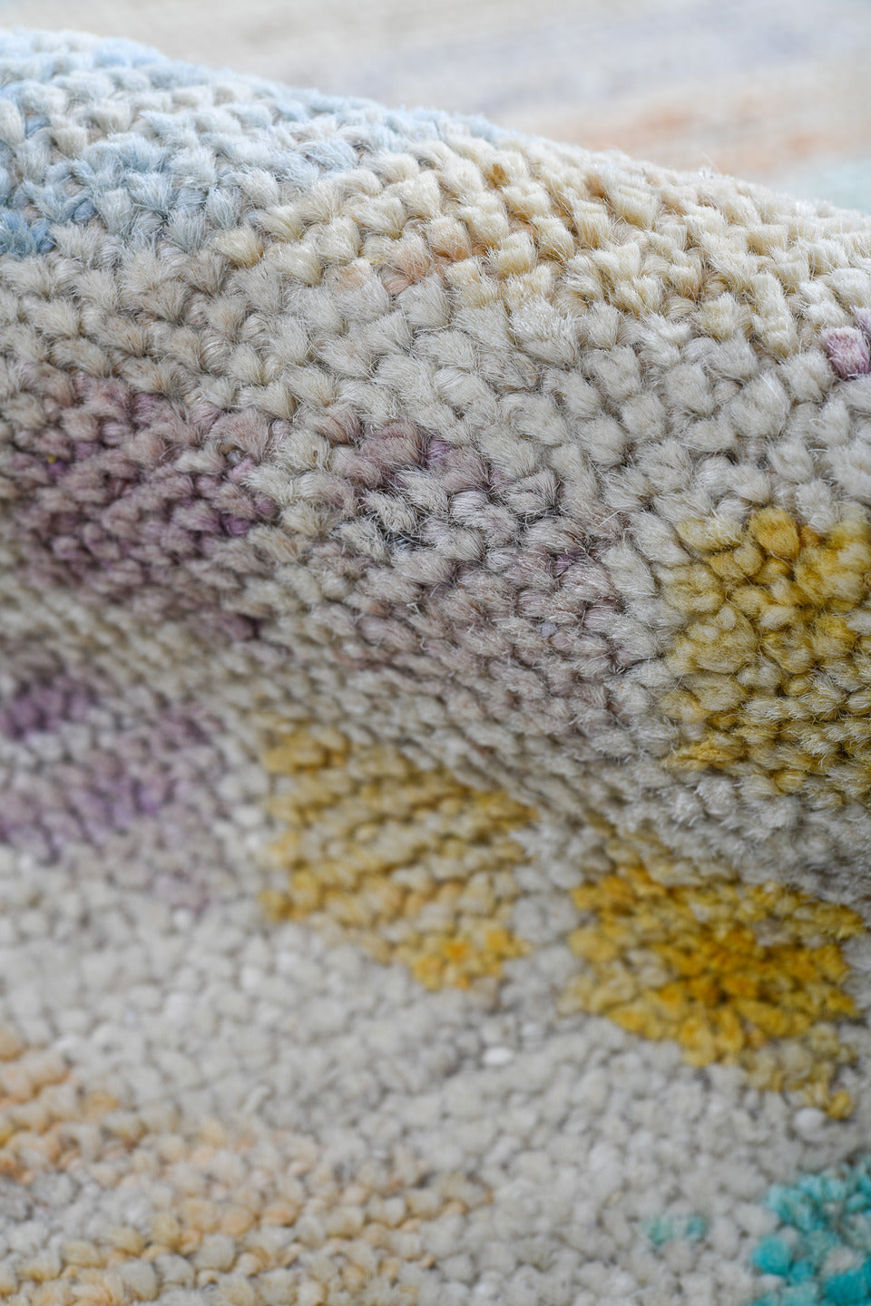 4' x 5' one-of-a-kind handmade vintage Kilim small size rug. Color palette: ivory, aqua, lavender, pale gold, peach