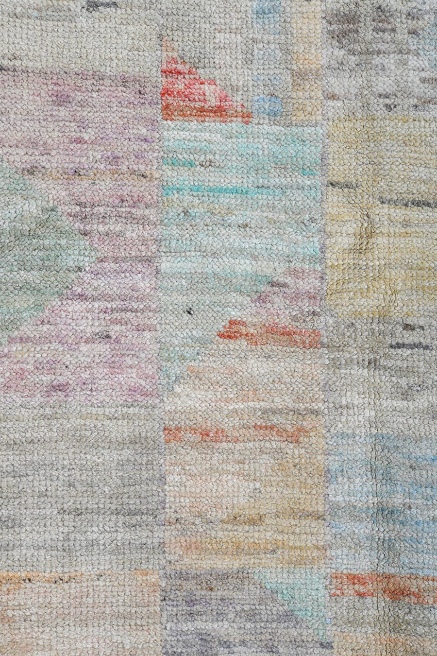 4' x 5' one-of-a-kind handmade vintage Gabbe small size rug. Color palette: ivory, aqua, cream, coral, sage, blush
