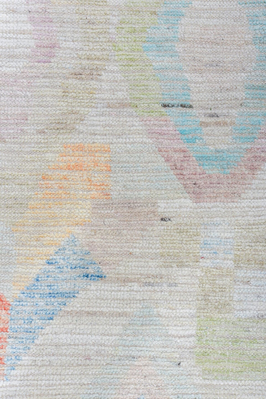 8' x 9' one-of-a-kind handmade vintage Tulu large size rug. Color palette: ivory, sky blue, pale blue, coral, sage