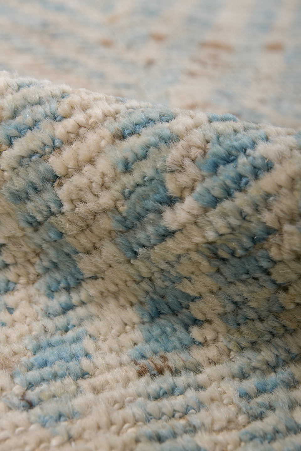 3' x 16' one-of-a-kind handmade vintage Tulu runner rug. Color palette: ivory, sky blue, beige, taupe, light blue, gray