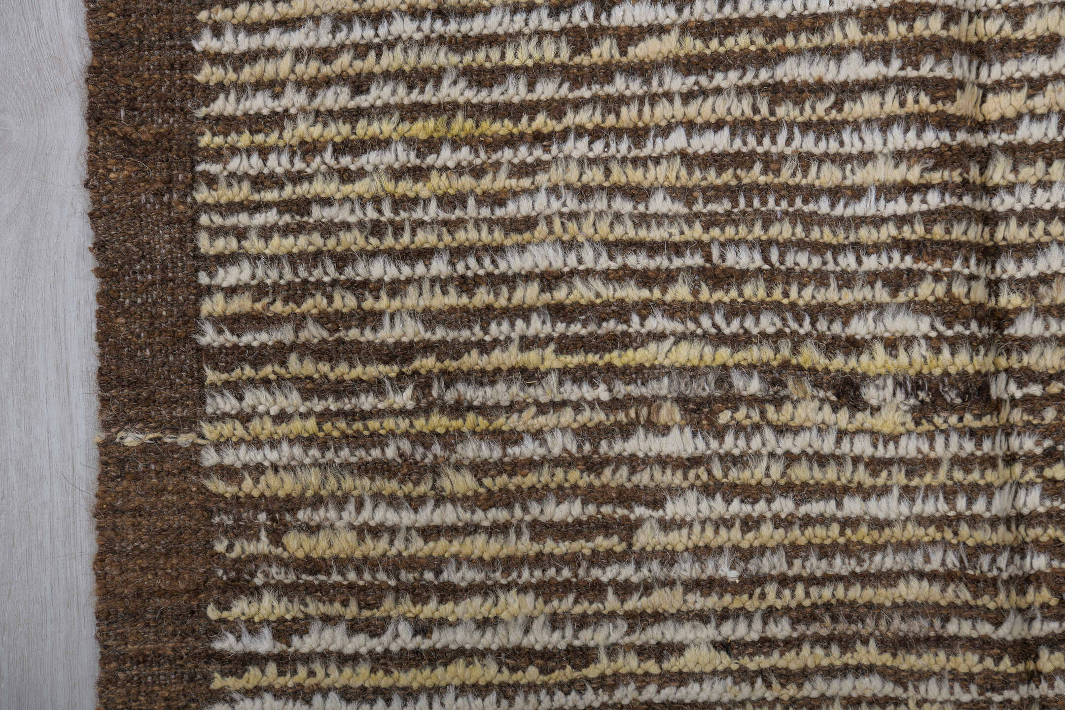 2' x 15' one-of-a-kind handmade vintage Tulu runner rug. Color palette: brown, ivory, camel, taupe, charcoal, beige, gray