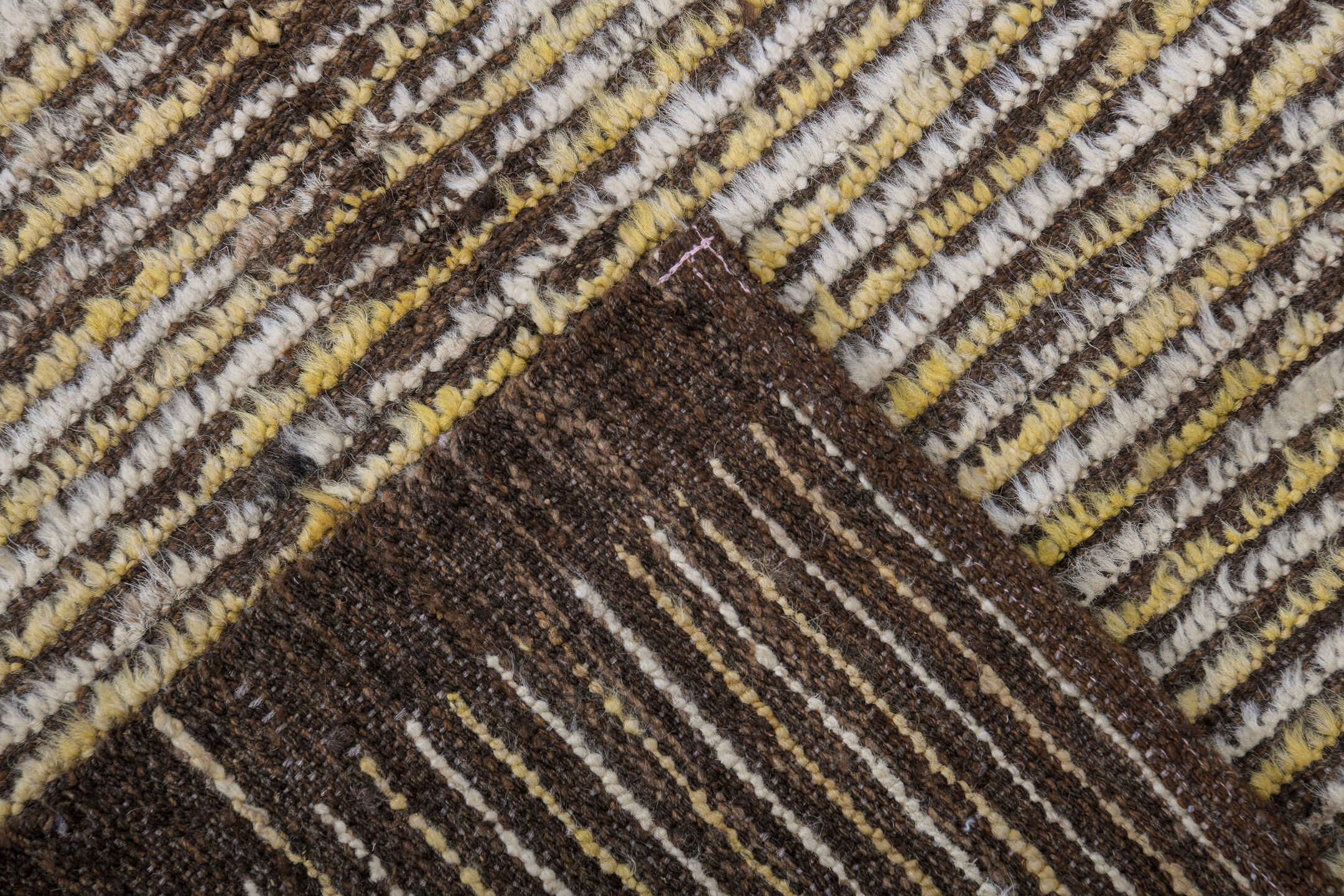 2' x 15' one-of-a-kind handmade vintage Tulu runner rug. Color palette: brown, ivory, camel, taupe, charcoal, beige, gray
