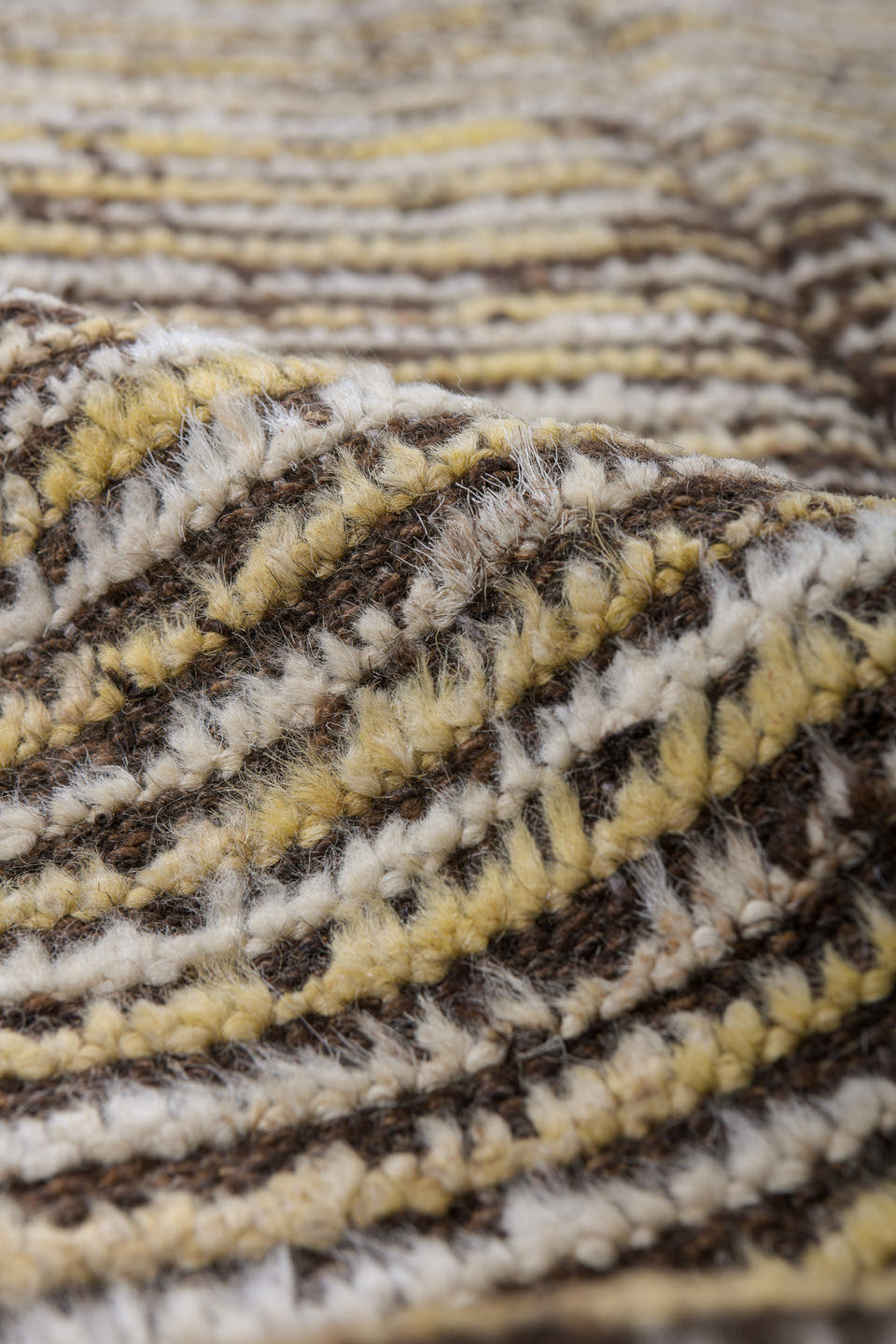 2' x 15' one-of-a-kind handmade vintage Tulu runner rug. Color palette: brown, ivory, camel, taupe, charcoal, beige, gray