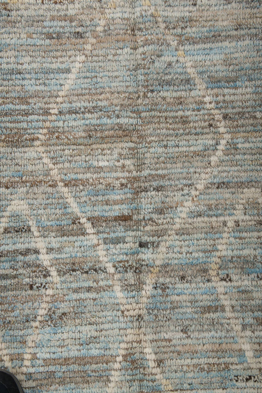 3' x 14' one-of-a-kind handmade vintage Tulu runner rug. Color palette: blue gray, ivory, taupe, slate, cream, gray, blue