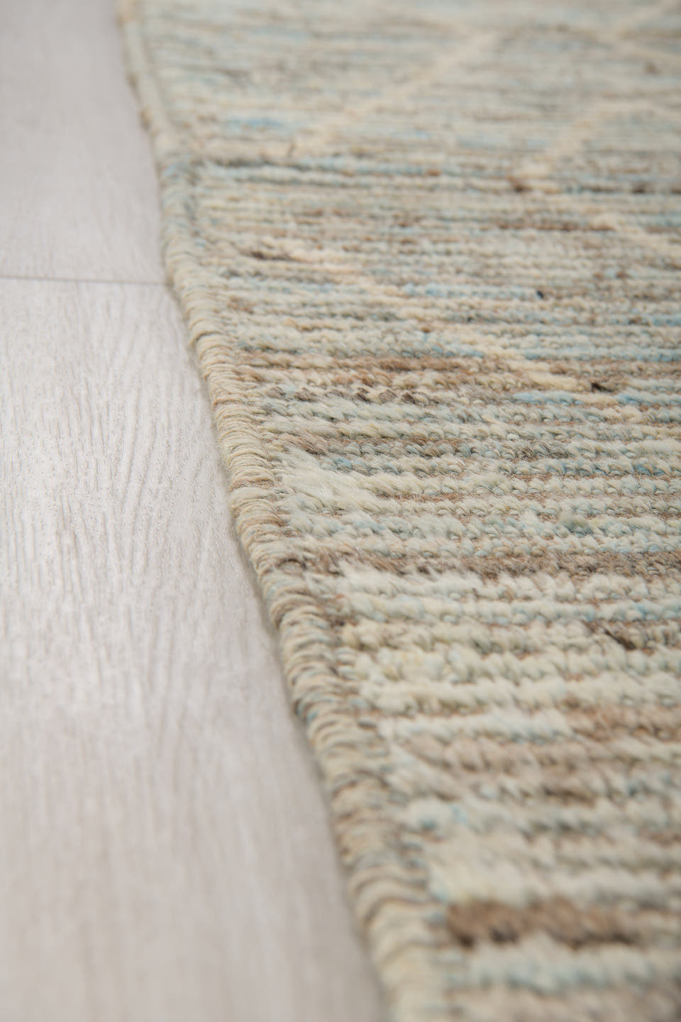 3' x 14' one-of-a-kind handmade vintage Tulu runner rug. Color palette: blue gray, ivory, taupe, slate, cream, gray, blue