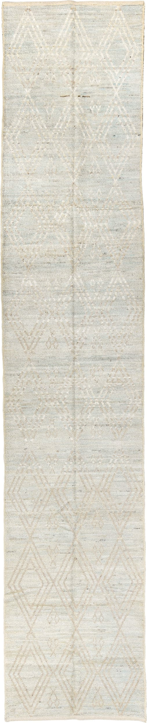 3' x 16' one-of-a-kind handmade vintage Tulu runner rug. Color palette: ivory, cream, beige, taupe, gray