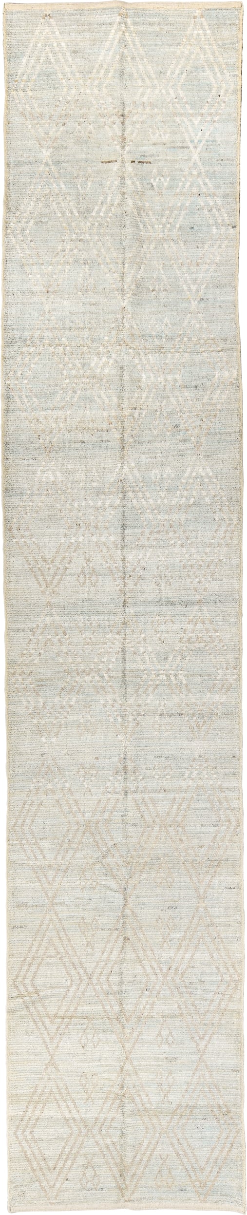 3' x 16' one-of-a-kind handmade vintage Tulu runner rug. Color palette: ivory, cream, beige, taupe, gray