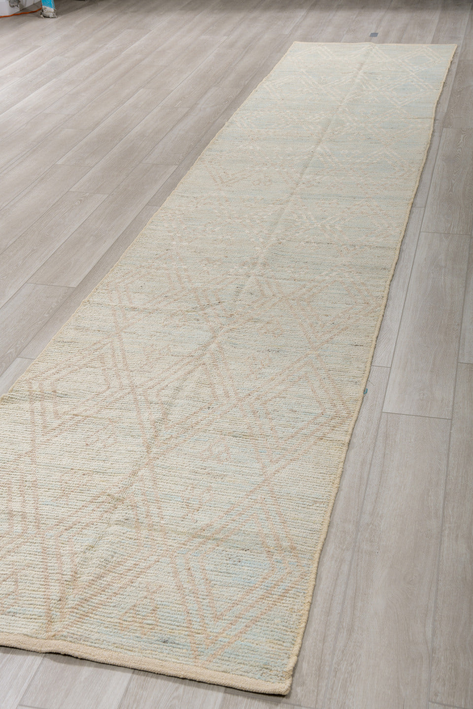 3' x 16' one-of-a-kind handmade vintage Tulu runner rug. Color palette: ivory, cream, beige, taupe, gray
