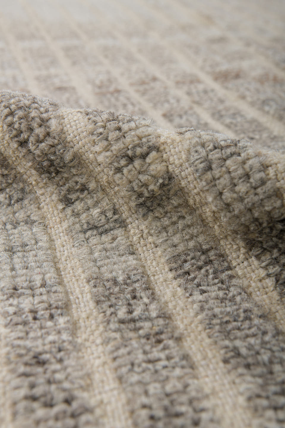 3' x 13' one-of-a-kind handmade vintage Tulu runner rug. Color palette: ivory, gray, taupe, cream, beige