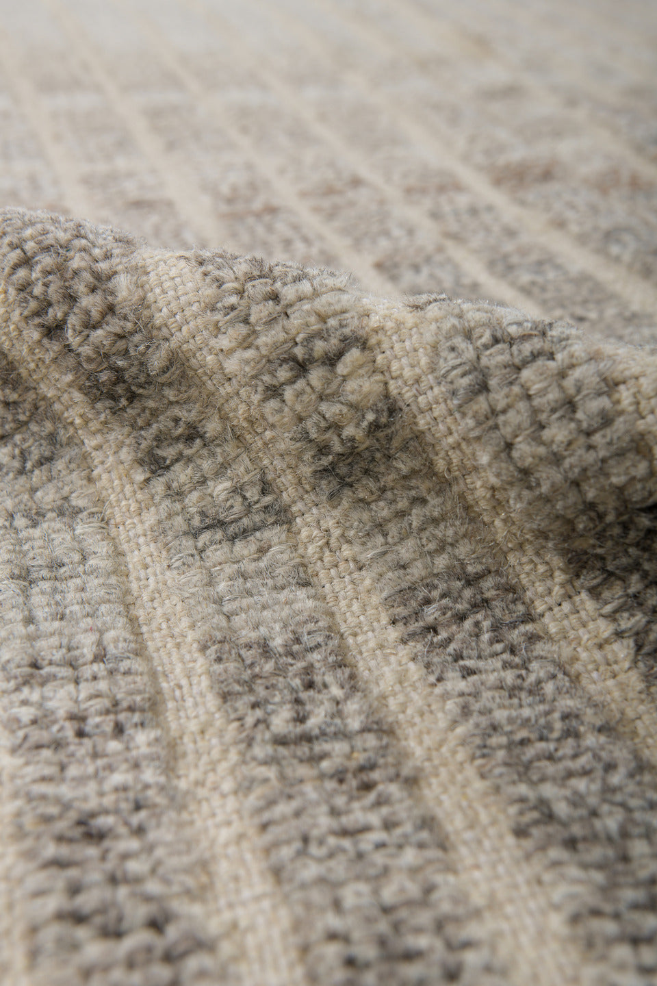 3' x 13' one-of-a-kind handmade vintage Tulu runner rug. Color palette: ivory, gray, taupe, cream, beige