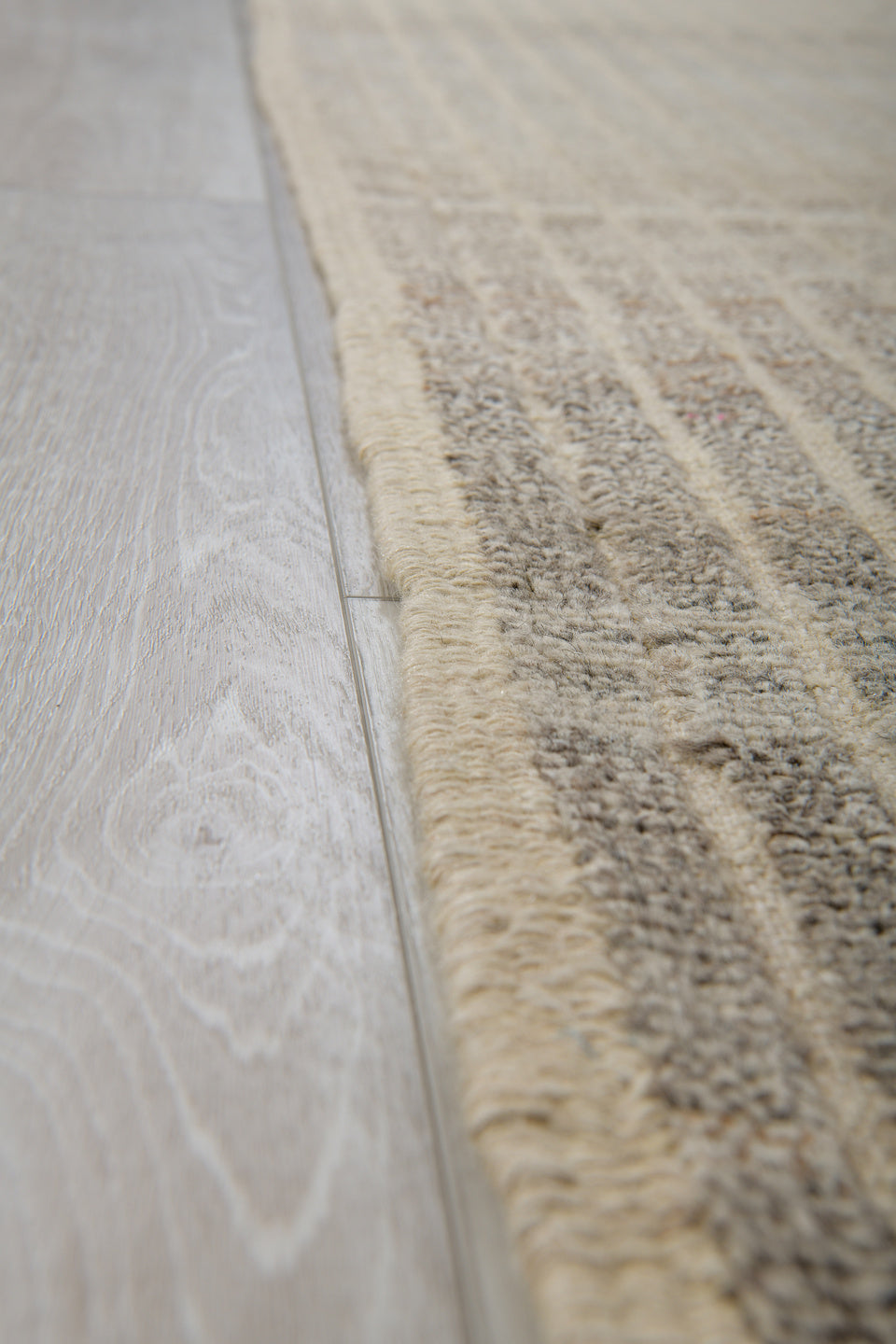 3' x 13' one-of-a-kind handmade vintage Tulu runner rug. Color palette: ivory, gray, taupe, cream, beige