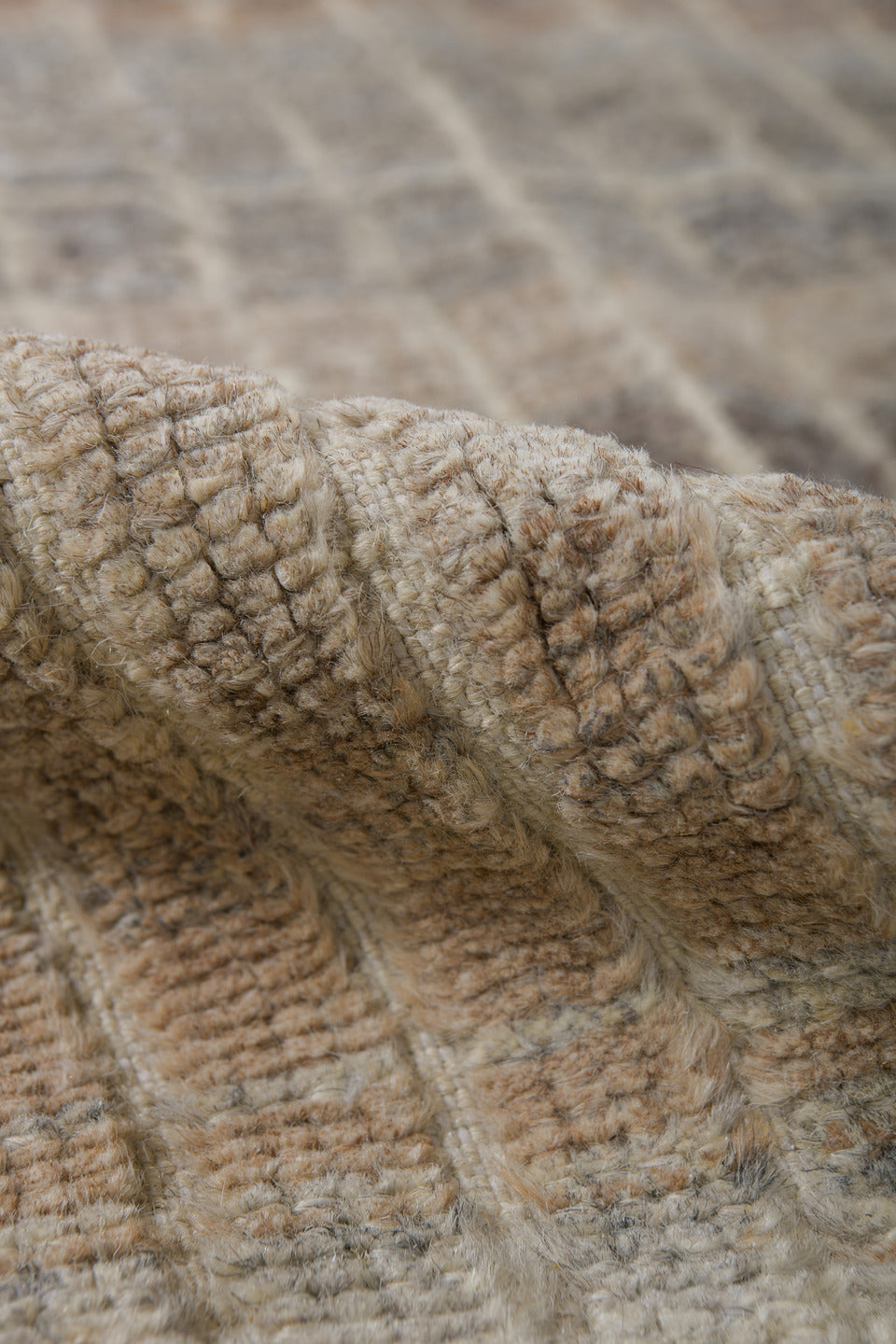 3' x 9' one-of-a-kind handmade vintage Tulu runner rug. Color palette: ivory, taupe, charcoal, camel, gray, brown, beige