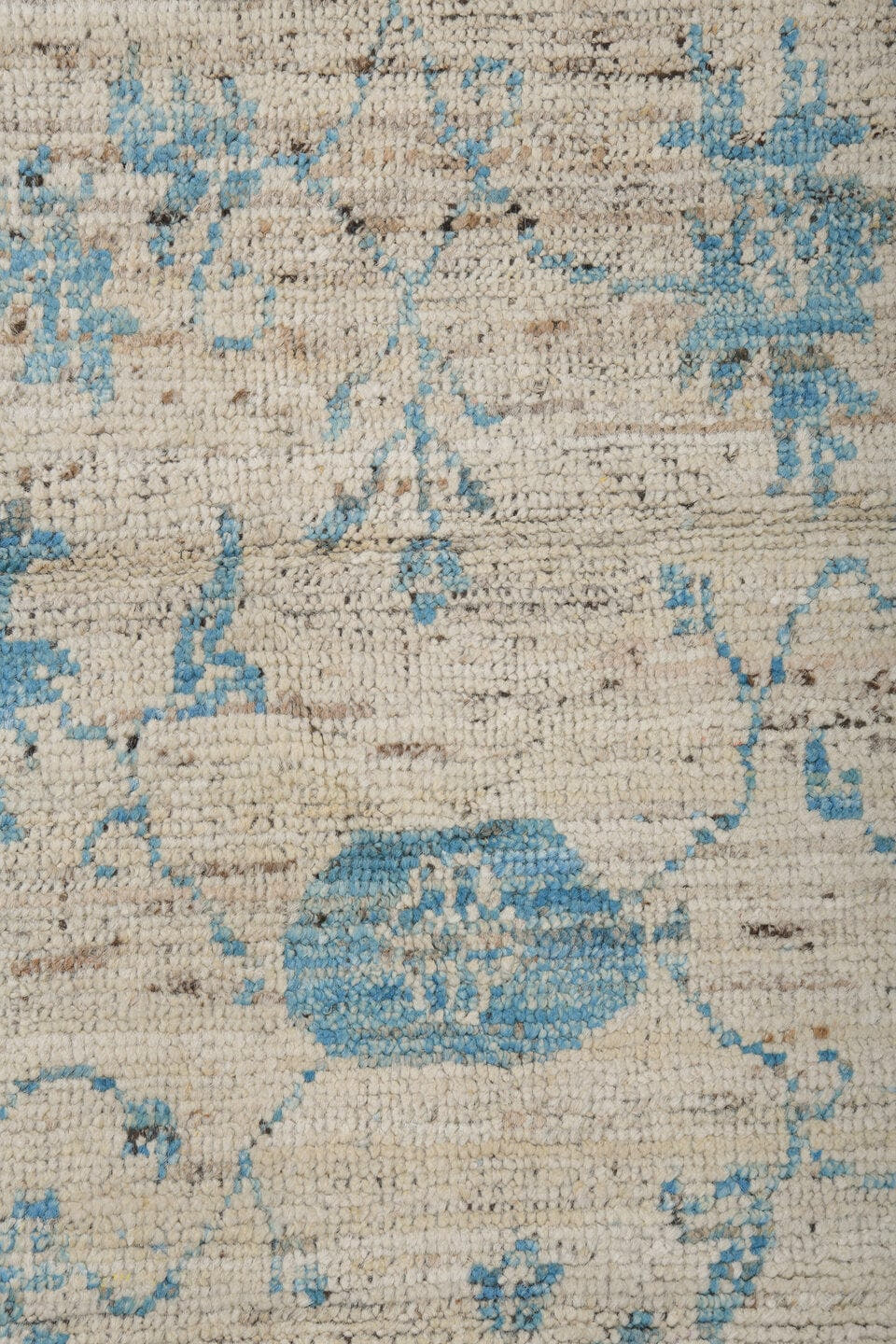 3' x 8' one-of-a-kind handmade vintage Tulu runner rug. Color palette: ivory, sky blue, taupe, slate, cream, light blue