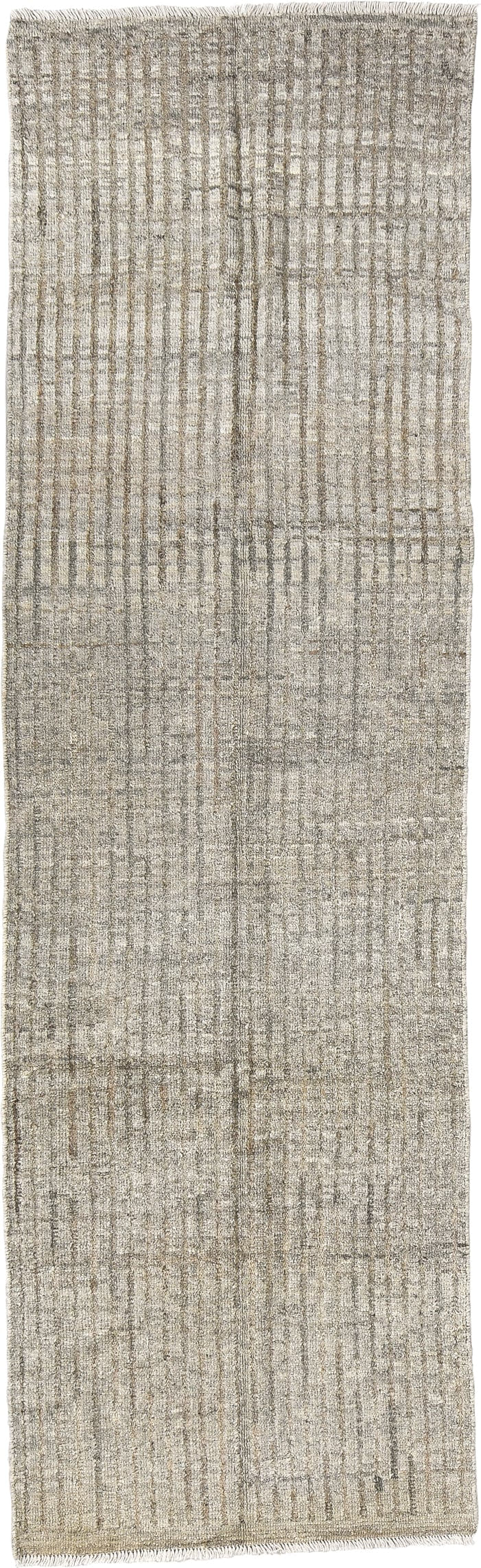 2' x 9' one-of-a-kind handmade vintage Tulu runner rug. Color palette: ivory, taupe, beige, gray