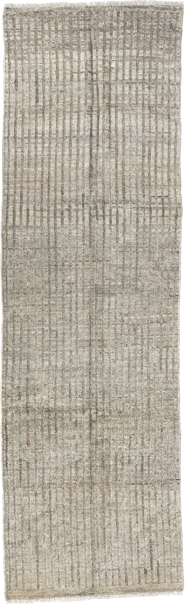 2' x 9' one-of-a-kind handmade vintage Tulu runner rug. Color palette: ivory, taupe, beige, gray
