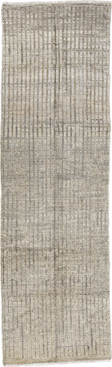 2' x 9' one-of-a-kind handmade vintage Tulu runner rug. Color palette: ivory, taupe, beige, gray