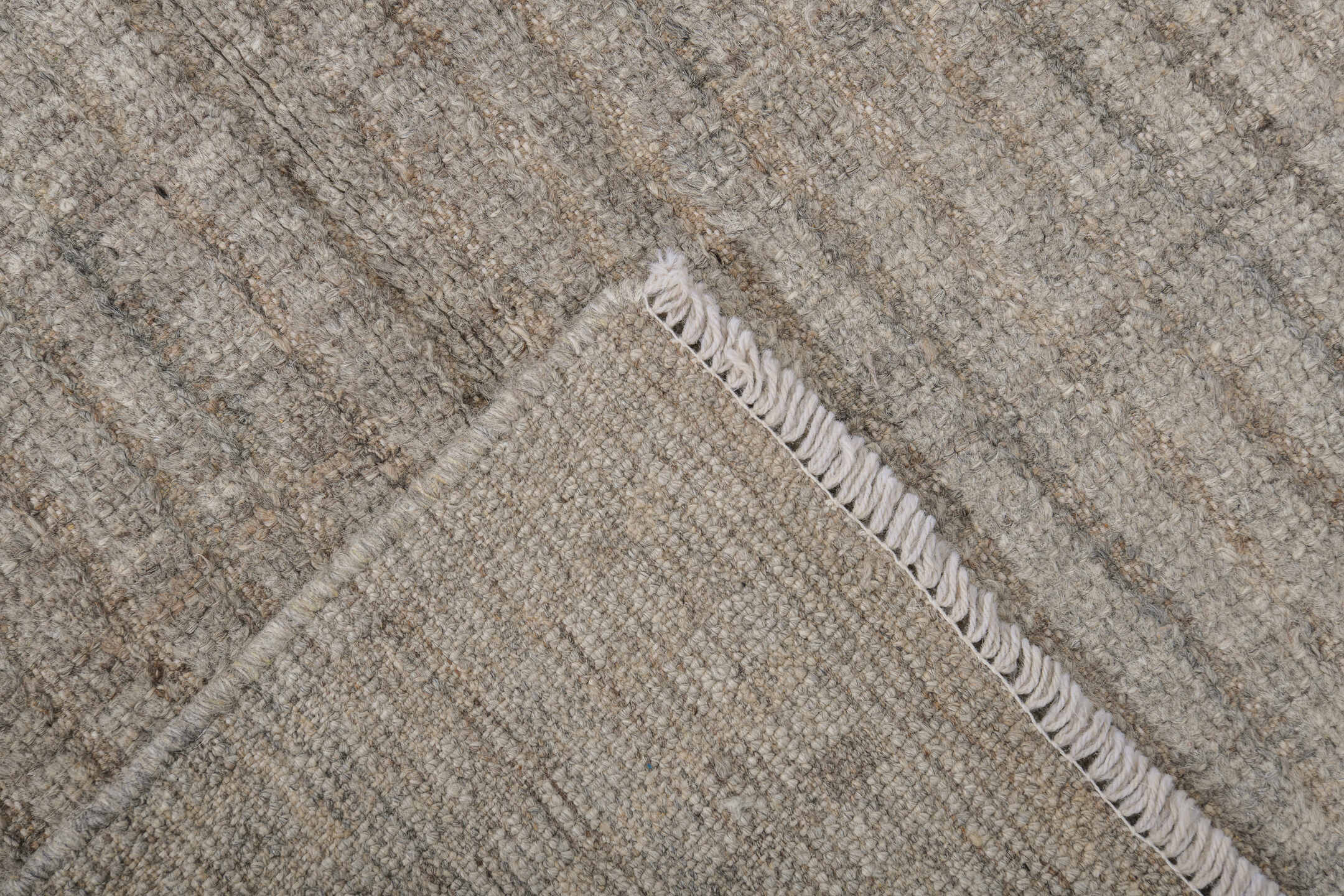 2' x 9' one-of-a-kind handmade vintage Tulu runner rug. Color palette: ivory, taupe, beige, gray