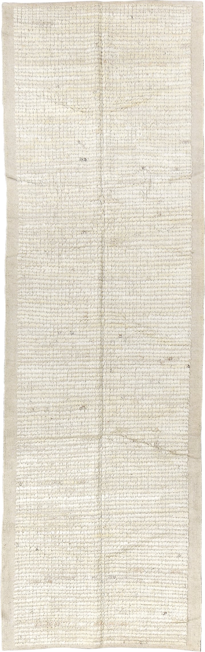 3' x 10' one-of-a-kind handmade vintage Tulu runner rug. Color palette: ivory, cream, beige, taupe, gray