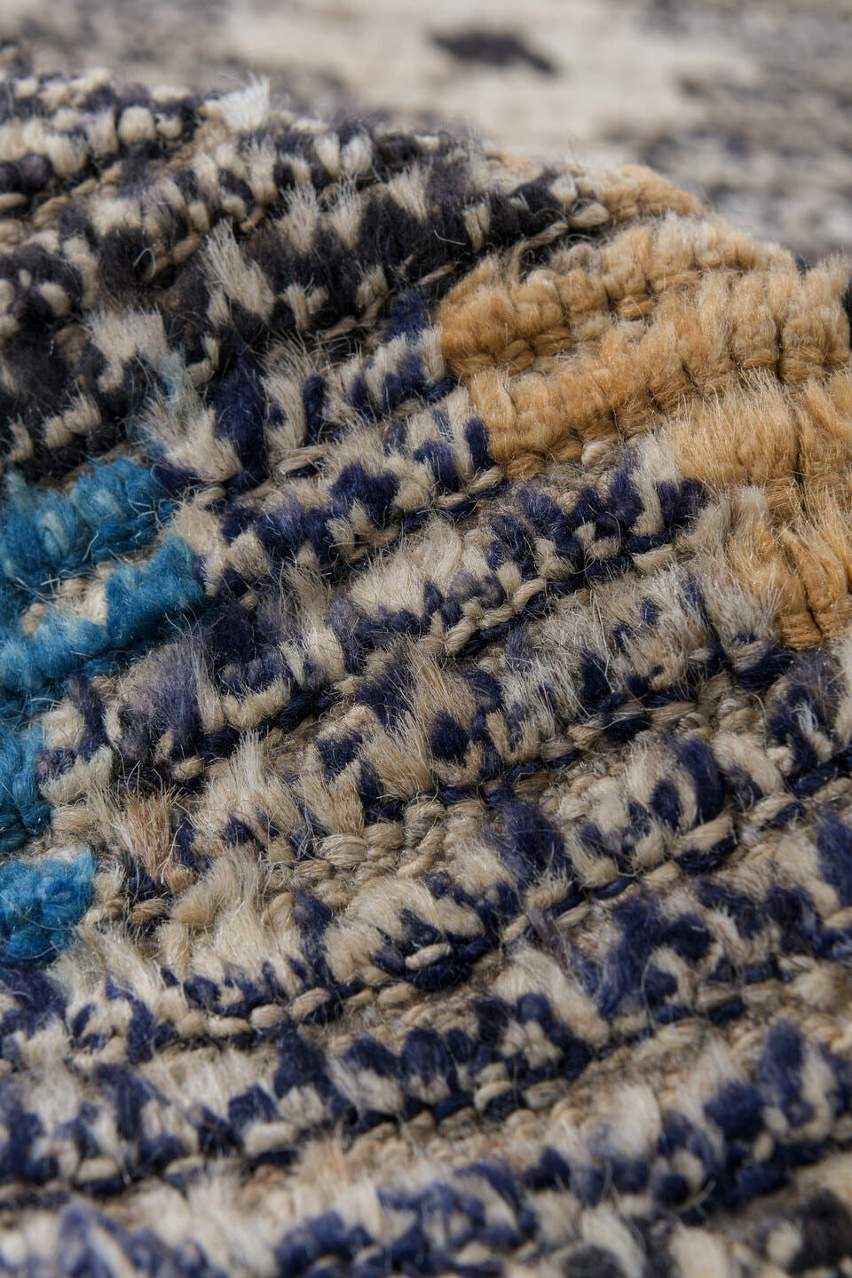 3' x 11' one-of-a-kind handmade vintage Tulu runner rug. Color palette: charcoal, ivory, blue, cream, peach, gray, black