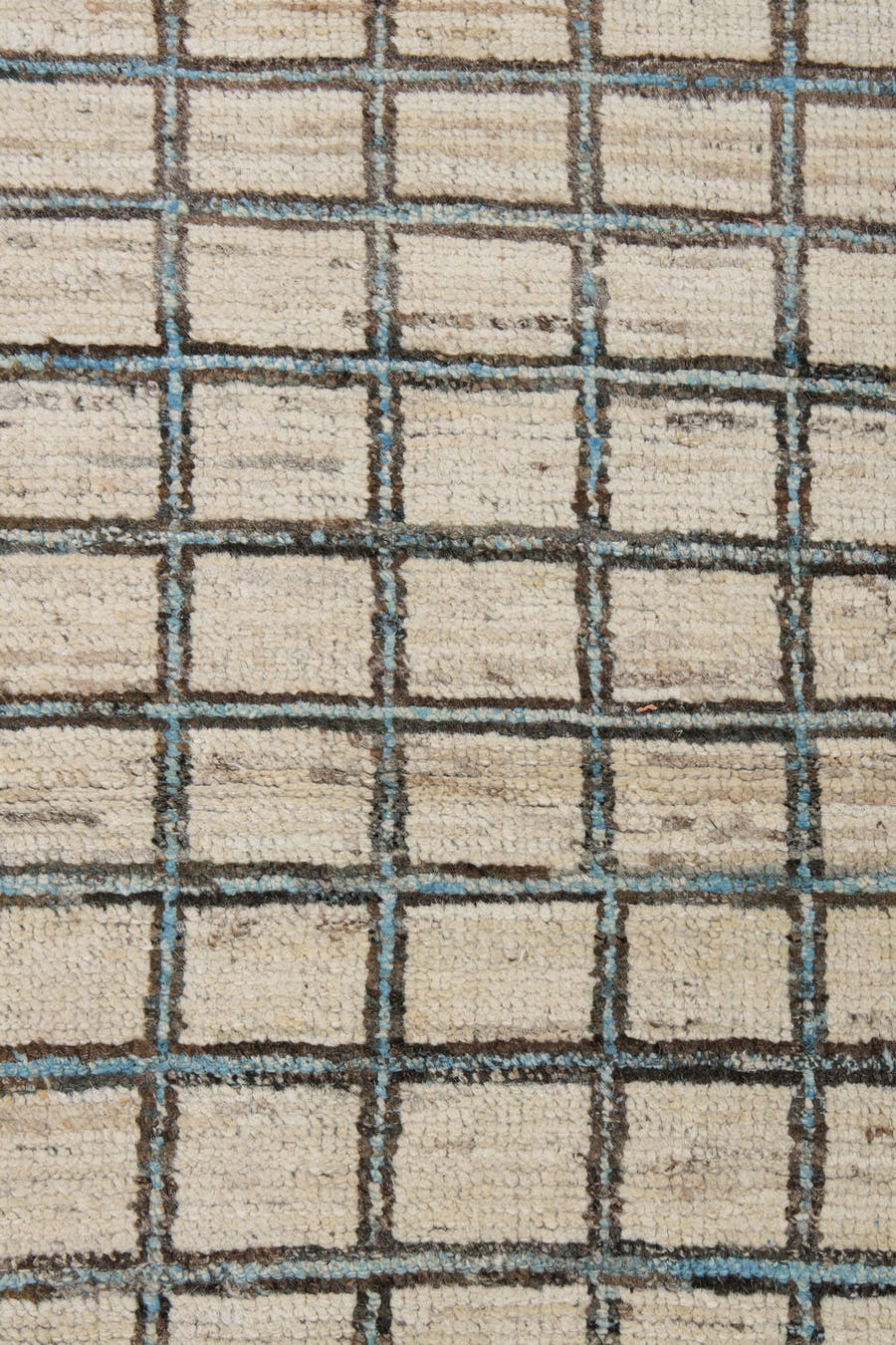3' x 9' one-of-a-kind handmade vintage Tulu runner rug. Color palette: ivory, charcoal, taupe, black, gray, beige