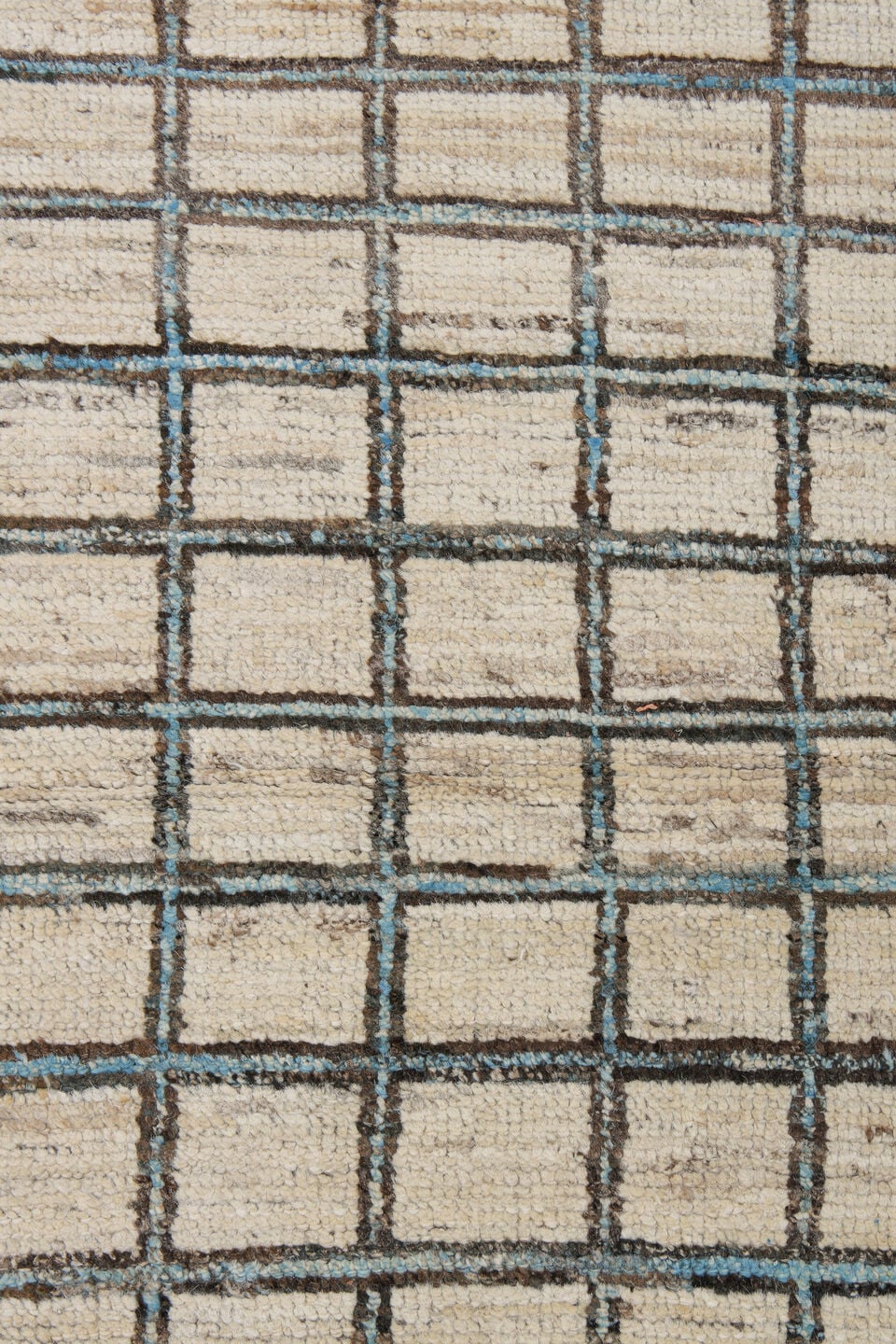 3' x 9' one-of-a-kind handmade vintage Tulu runner rug. Color palette: ivory, charcoal, taupe, black, gray, beige