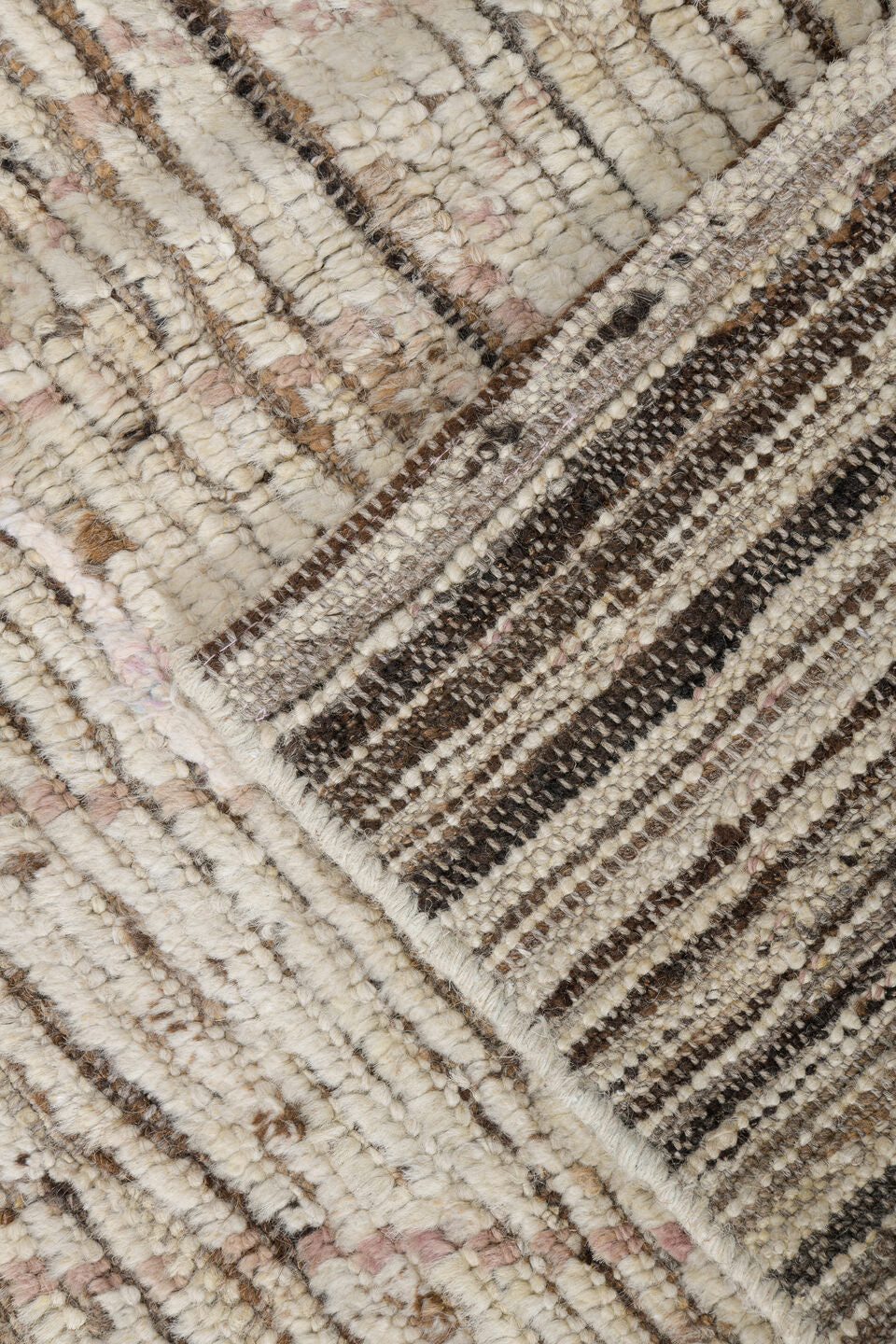 2' x 13' one-of-a-kind handmade vintage Tulu runner rug. Color palette: ivory, taupe, brown, cream, rose, beige, gray, pink