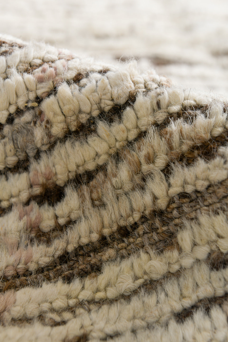 2' x 13' one-of-a-kind handmade vintage Tulu runner rug. Color palette: ivory, taupe, brown, cream, rose, beige, gray, pink