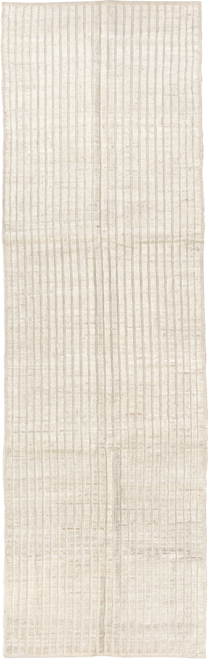 3' x 9' one-of-a-kind handmade vintage Tulu runner rug. Color palette: ivory, beige, cream, taupe, gray