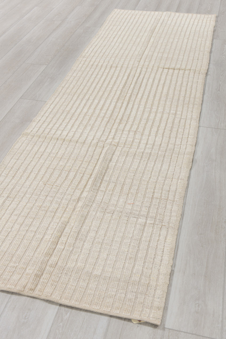 3' x 9' one-of-a-kind handmade vintage Tulu runner rug. Color palette: ivory, beige, cream, taupe, gray
