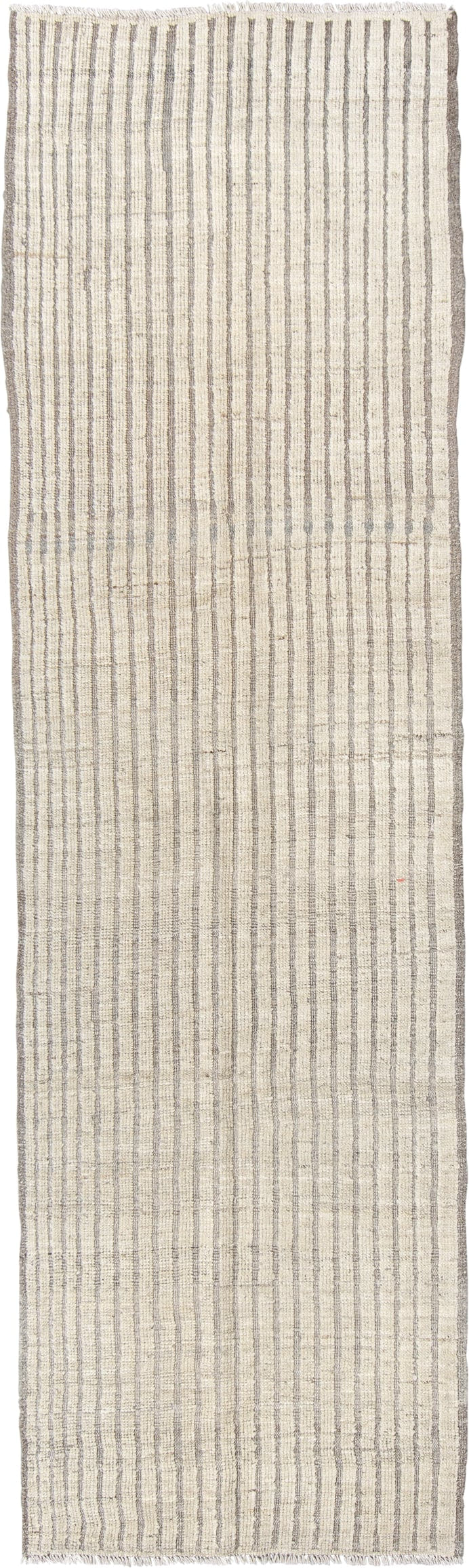 2' x 9' one-of-a-kind handmade vintage Tulu runner rug. Color palette: ivory, taupe, gray, cream, beige
