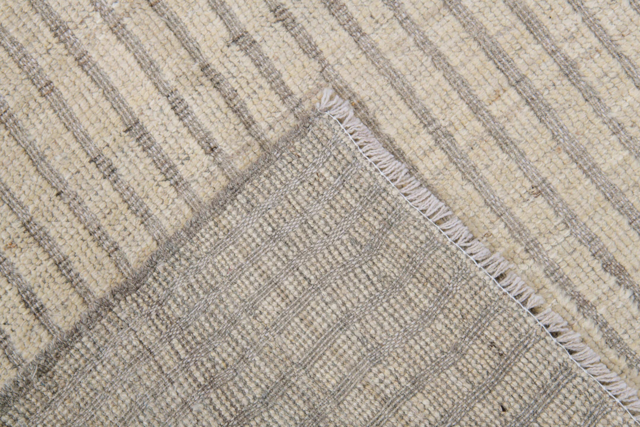 2' x 9' one-of-a-kind handmade vintage Tulu runner rug. Color palette: ivory, taupe, gray, cream, beige