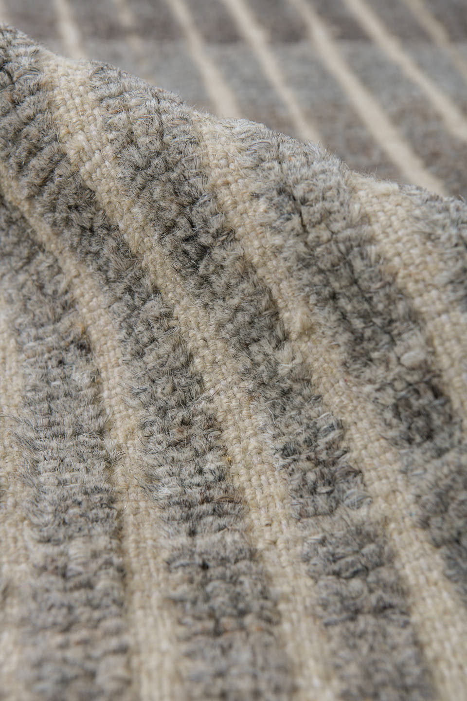 3' x 9' one-of-a-kind handmade vintage Tulu runner rug. Color palette: ivory, gray, taupe, brown, charcoal, beige, black