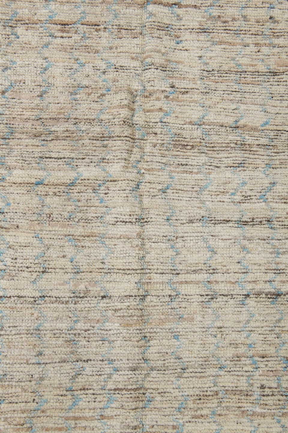 3' x 10' one-of-a-kind handmade vintage Tulu runner rug. Color palette: ivory, blue gray, taupe, charcoal, gray, blue, beige
