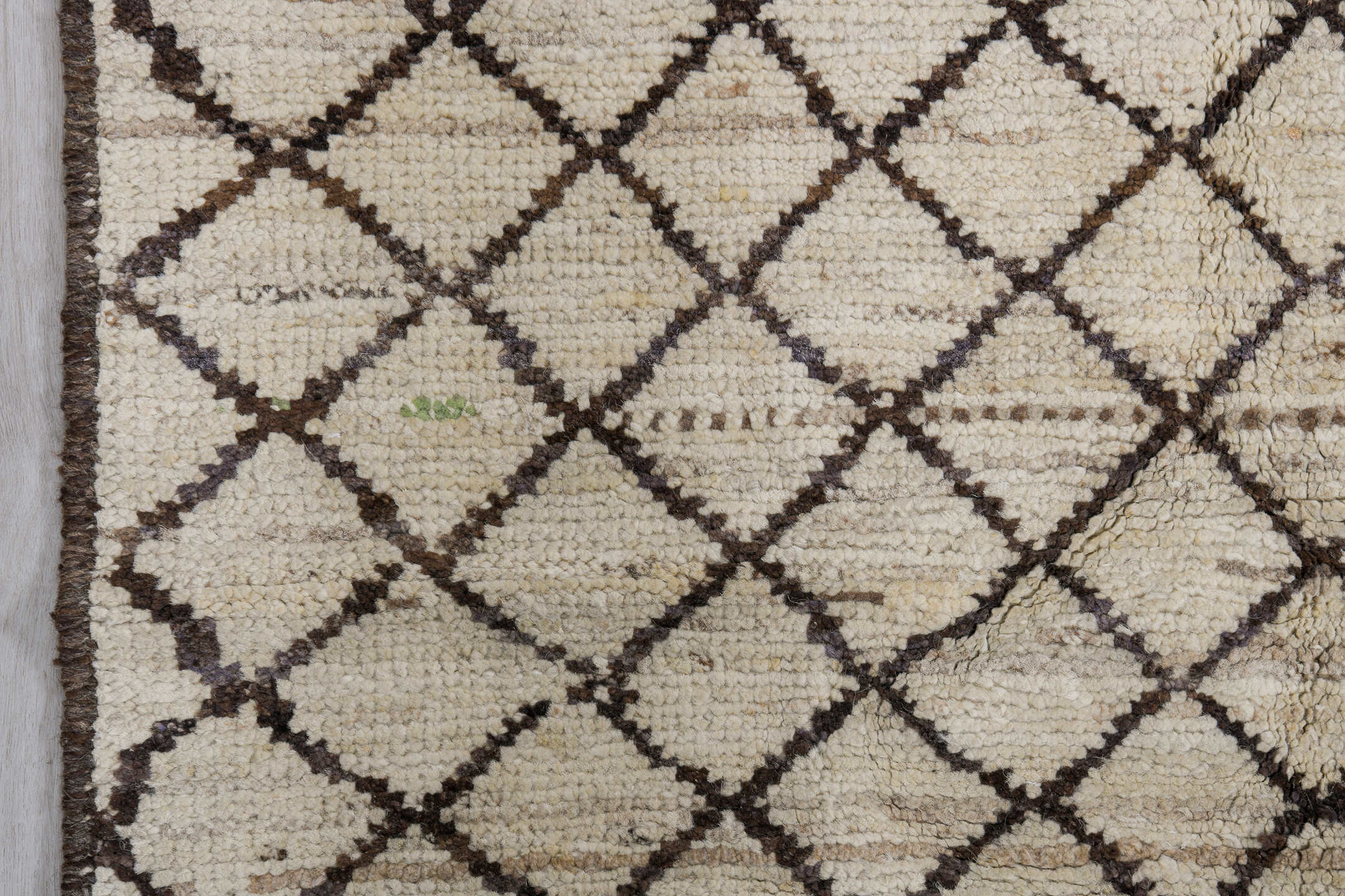 2' x 9' one-of-a-kind handmade vintage Tulu runner rug. Color palette: ivory, brown, taupe, beige, gray