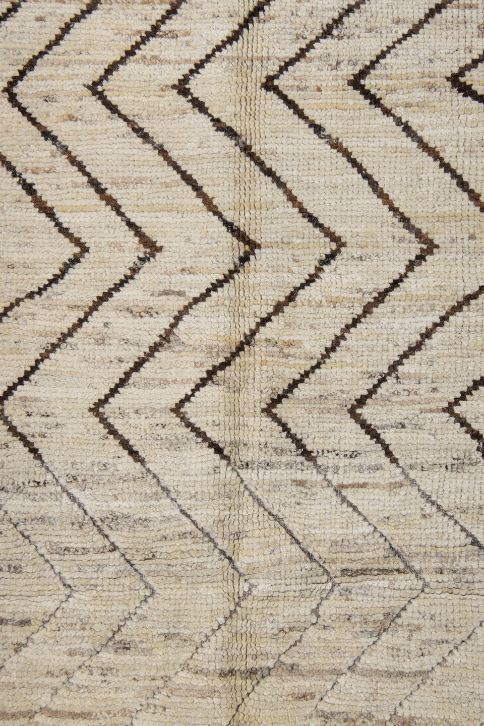 3' x 8' one-of-a-kind handmade vintage Tulu runner rug. Color palette: ivory, taupe, dark brown, cream, beige, gray, brown