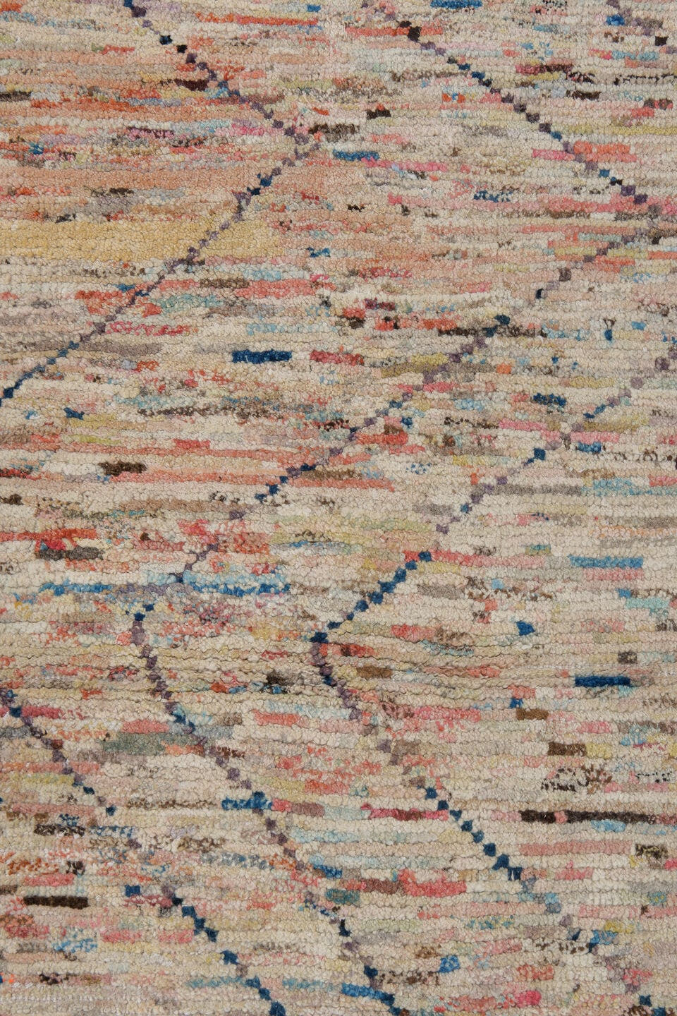 2' x 9' one-of-a-kind handmade vintage Tulu runner rug. Color palette: ivory, cream, coral, brown, sky_blue, taupe