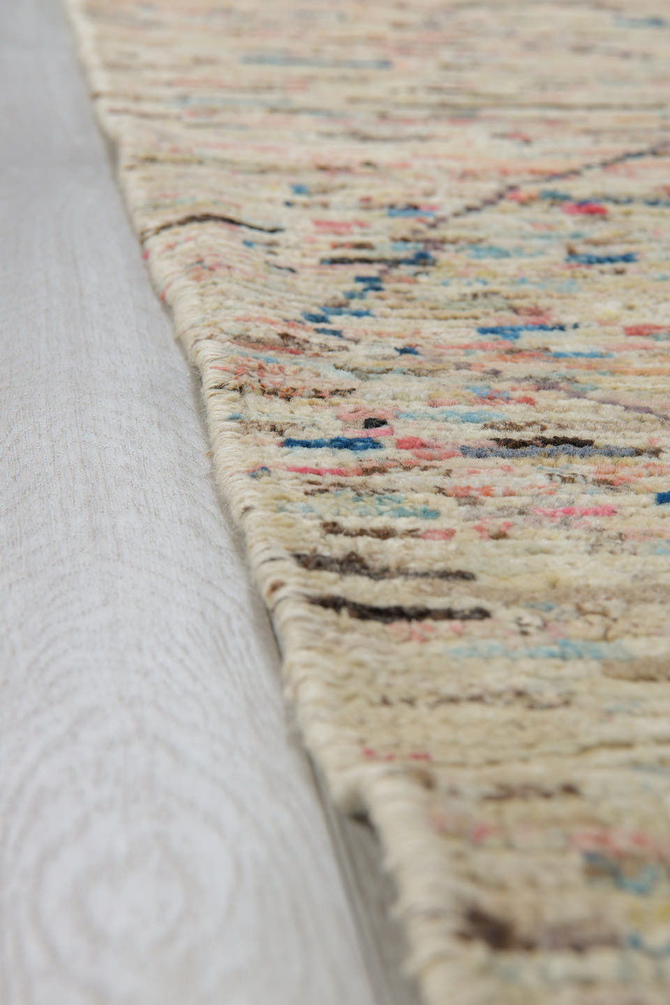 2' x 9' one-of-a-kind handmade vintage Tulu runner rug. Color palette: ivory, cream, coral, brown, sky_blue, taupe
