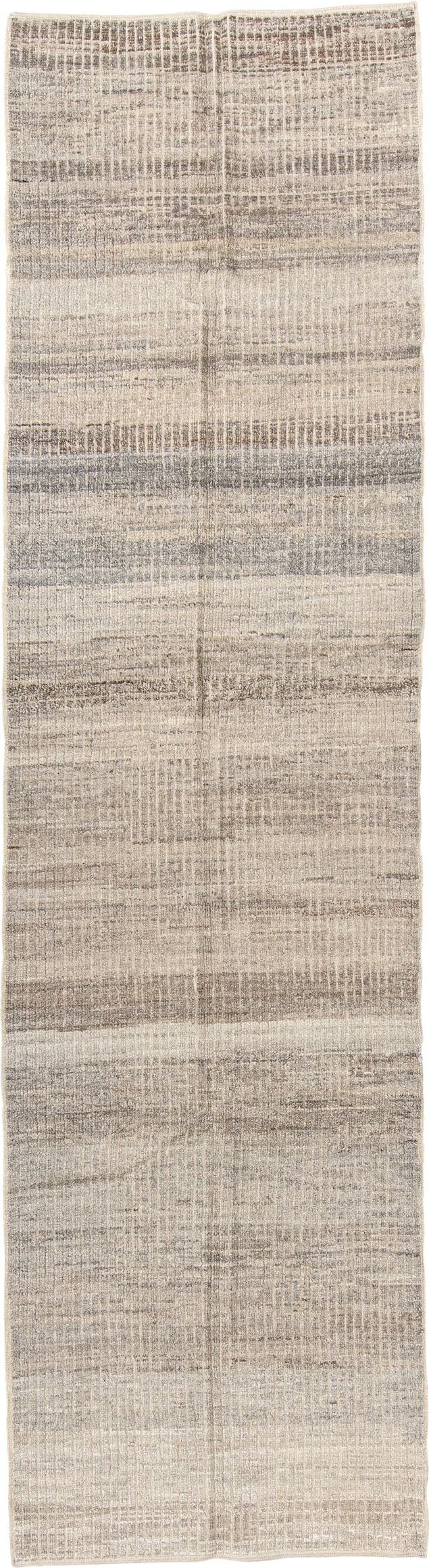 3' x 11' one-of-a-kind handmade vintage Tulu runner rug. Color palette: ivory, taupe, gray, greige, stone, beige
