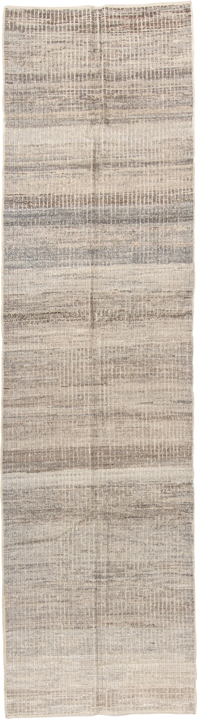 3' x 11' one-of-a-kind handmade vintage Tulu runner rug. Color palette: ivory, taupe, gray, greige, stone, beige