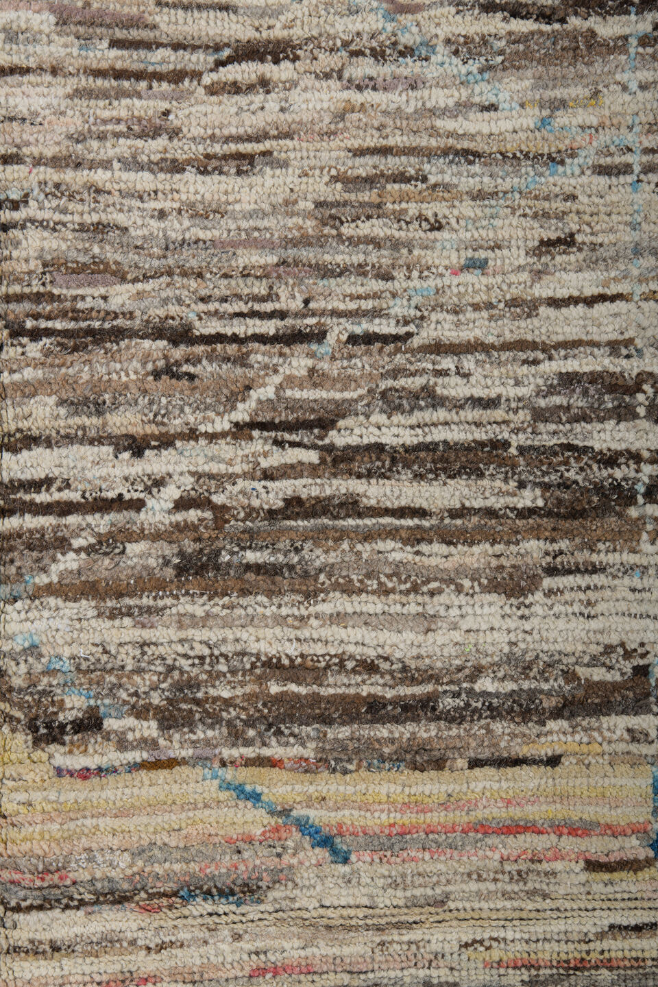 3' x 10' one-of-a-kind handmade vintage Tulu runner rug. Color palette: black, brown, gray, light gray, off-white, silver