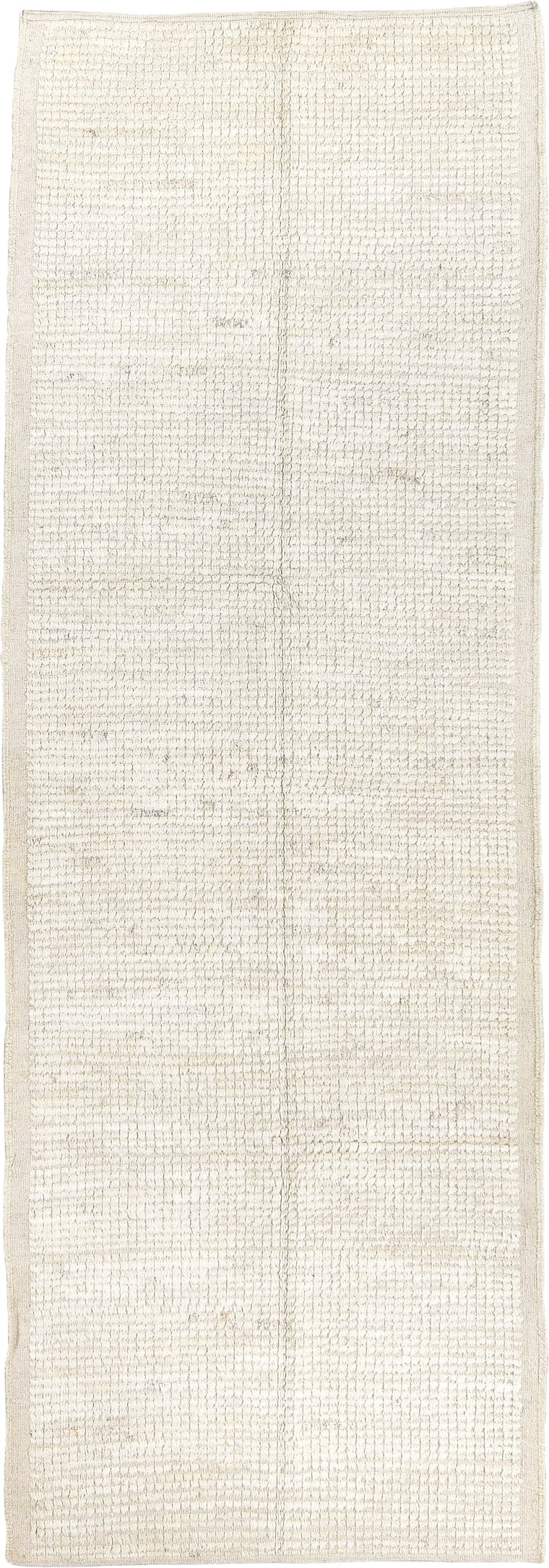 3' x 9' one-of-a-kind handmade vintage Tulu runner rug. Color palette: ivory, cream, beige