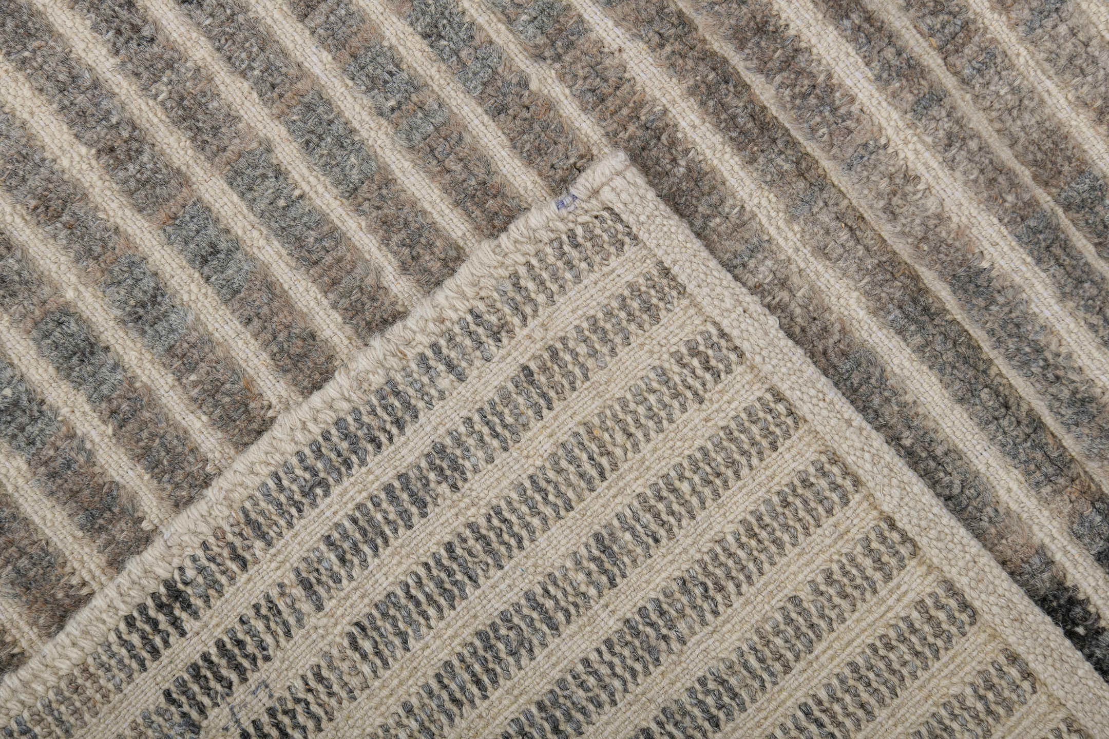 3' x 9' one-of-a-kind handmade vintage Tulu runner rug. Color palette: ivory, charcoal, taupe, gray, black, beige