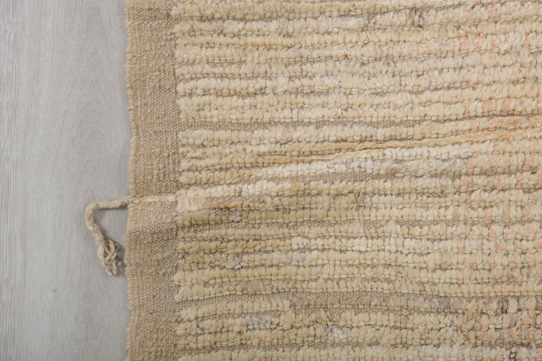 2' x 13' one-of-a-kind handmade vintage Tulu runner rug. Color palette: ivory, beige, taupe, sand, pale peach, camel
