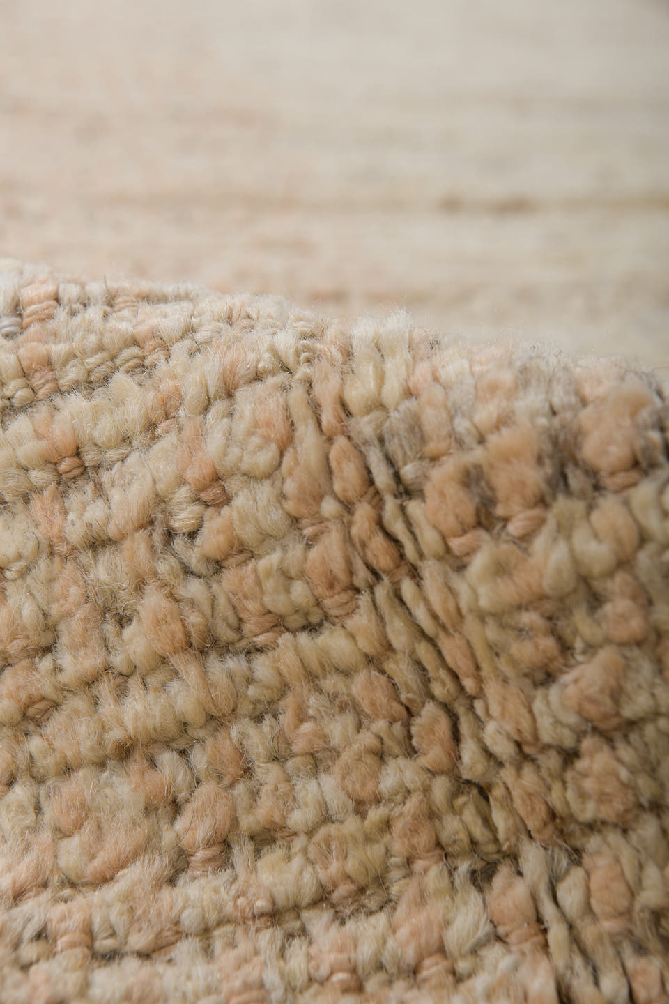 2' x 13' one-of-a-kind handmade vintage Tulu runner rug. Color palette: ivory, beige, taupe, sand, pale peach, camel