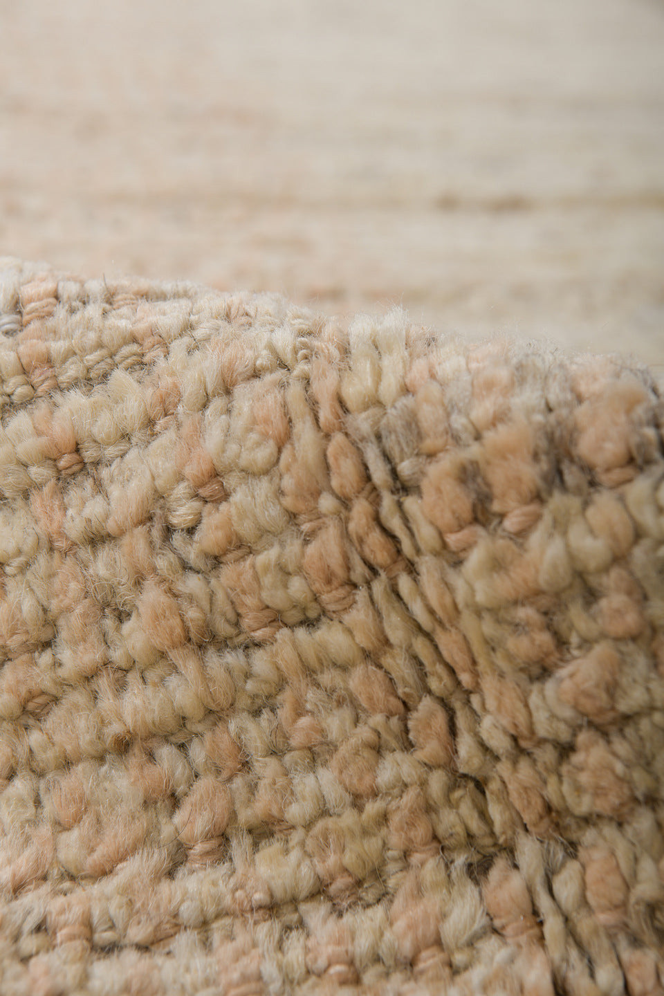 2' x 13' one-of-a-kind handmade vintage Tulu runner rug. Color palette: ivory, beige, taupe, sand, pale peach, camel