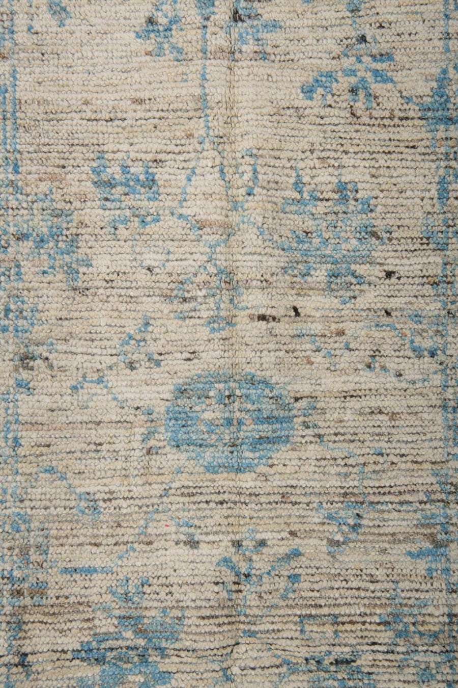 3' x 8' one-of-a-kind handmade vintage Tulu runner rug. Color palette: ivory, sky blue, beige, taupe, cream, light blue