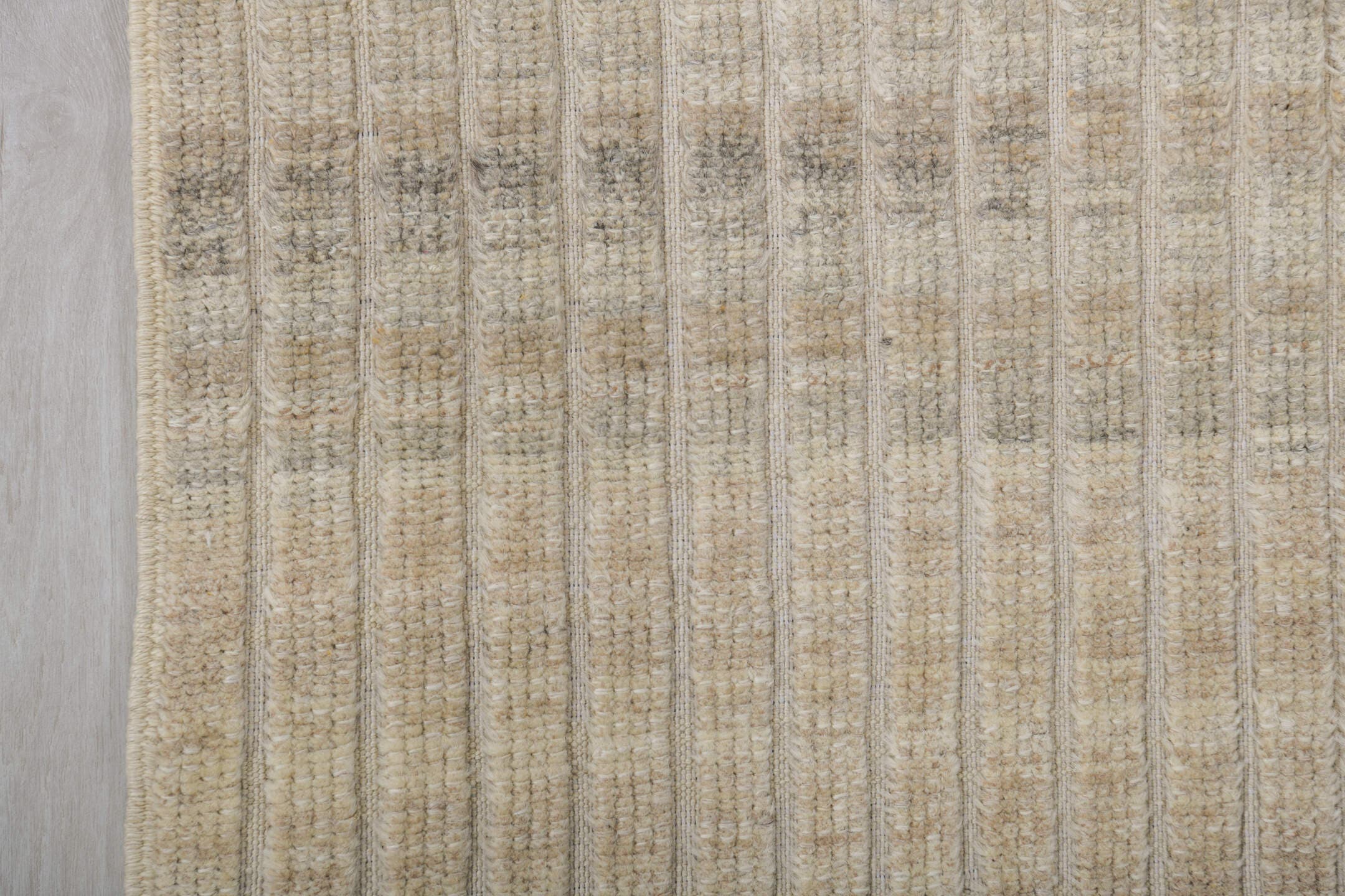 3' x 10' one-of-a-kind handmade vintage Tulu runner rug. Color palette: ivory, taupe, gray, beige, camel
